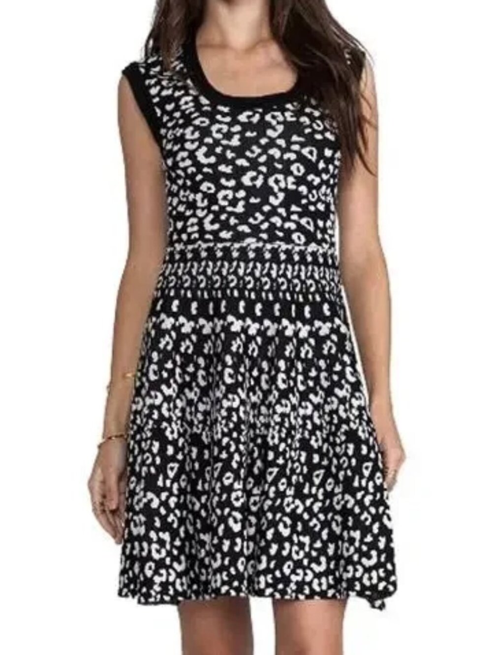 Rebecca Taylor Intarsia Knit Sleeveless Snow Leopard Cheetah Print Dress